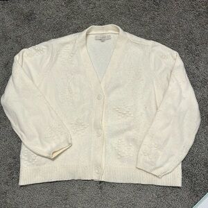 LOFT White/Cream button down V Neck Cardigan Sweater Size XXL